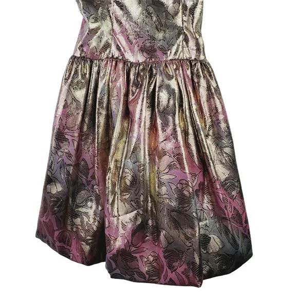 Vtg 1980's Jessica McClintock Gunne Sax Floral Foil Strappy Party Dress Sz 7/8 - Picture 7 of 12